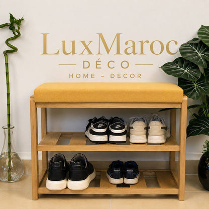 Banc à chaussures en bois avec coussin