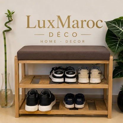 Banc à chaussures en bois avec coussin
