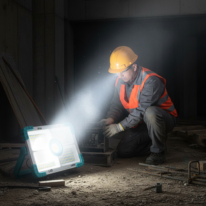 كشاف LED في موقع البناء